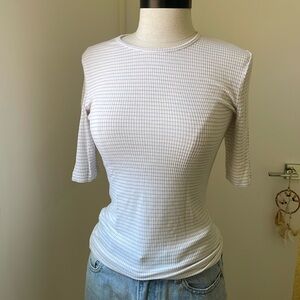 Vince. Striped Elbow-Sleeve Crew Neck T-Shirt